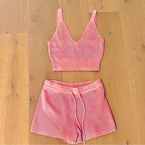Z Supply Pink Ribbed Crop Top and Shorts Set